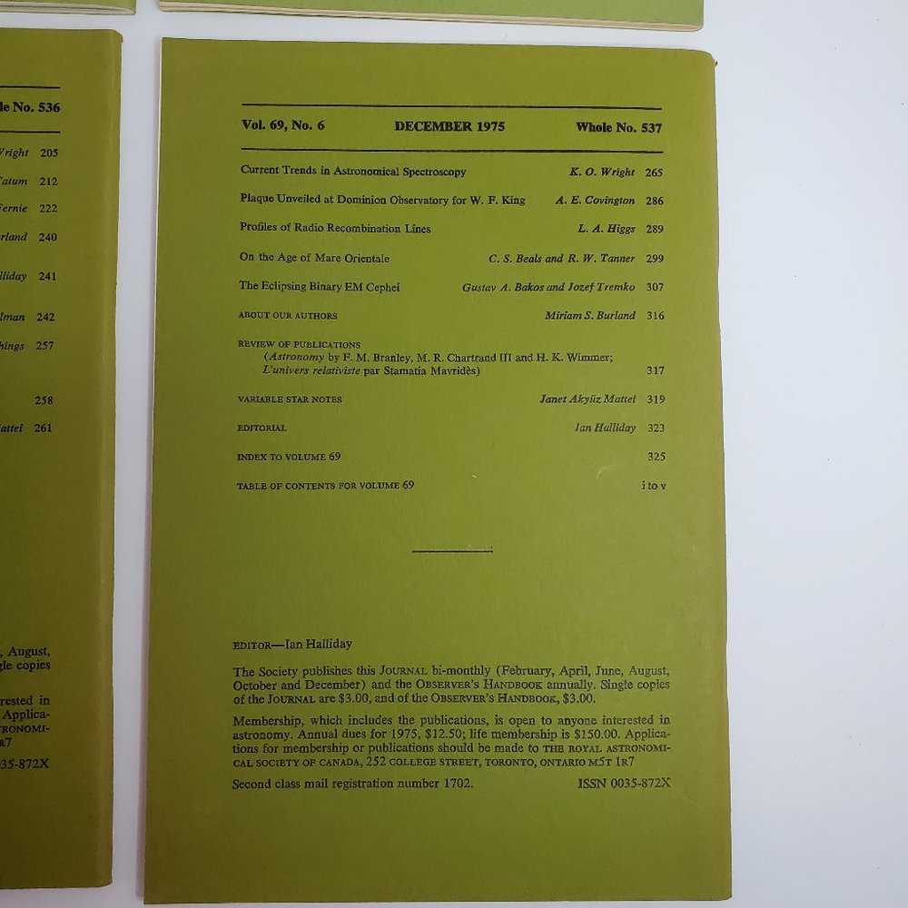 Vintage Journals of the Royal Astronomical Society of Canada Volume Set 69 1975 - Picture 9 of 11